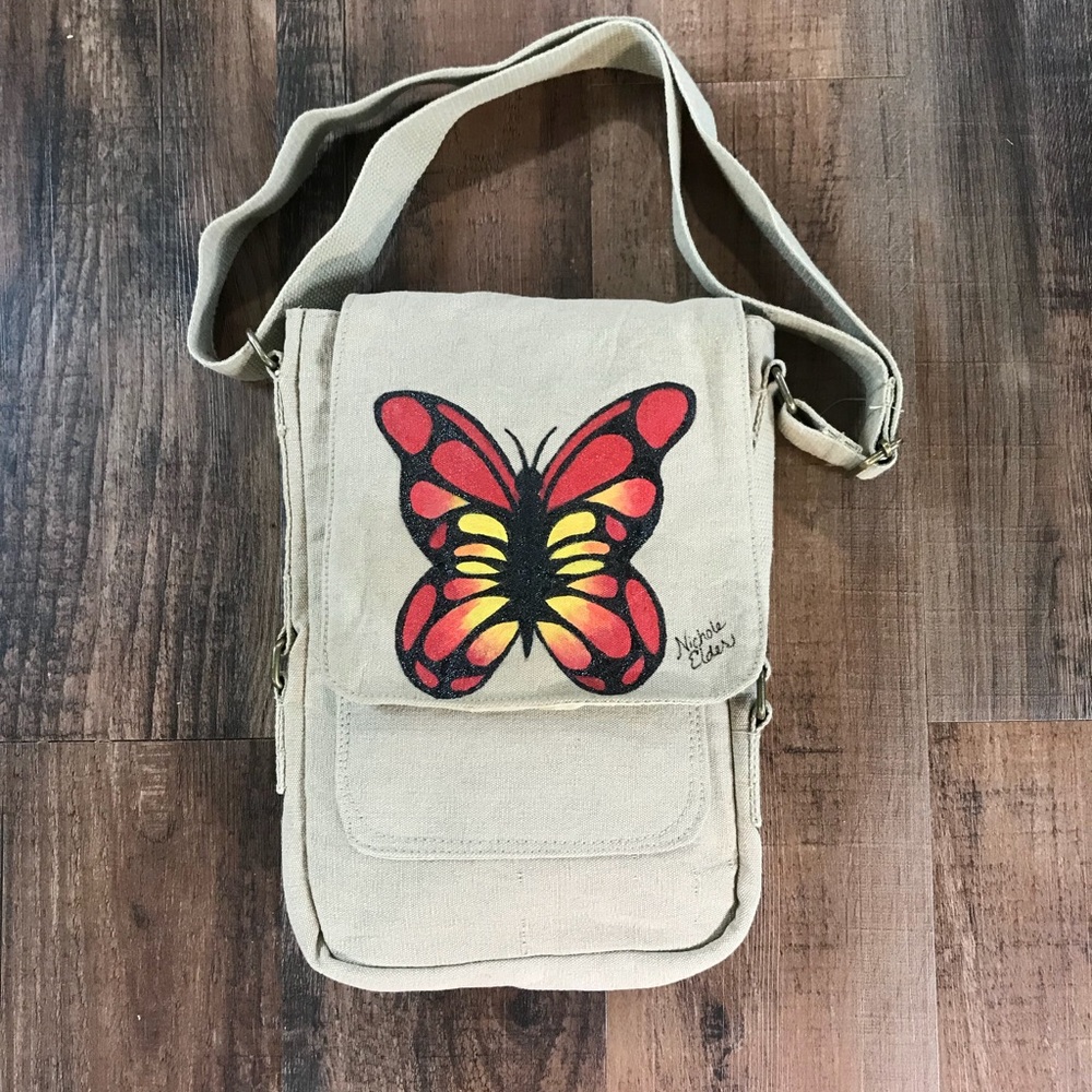 Crossbody Bag with Hand Painted Butterfly